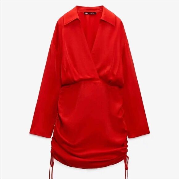 ZARA DRAPED SATIN EFFECT DRESS - Picture 10 of 13